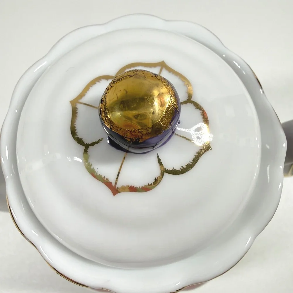 Vintage Teapot Red Hat Society Floral Purple Gold Trim Tea Party Decor Gift